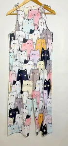 NEW Women Jumper Pants Kitty Cat Outfit Overalls, Size L Stretch Wide Leg Romper - Picture 1 of 7