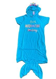 Justice Girls Be Mermaizing mermaid Hooded Pajamas Dress Sleep Shirt Sz 12 Plus - Picture 1 of 6