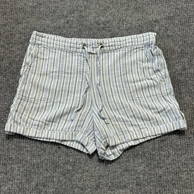 Per Se Womens Shorts Size Large Blue Stripe Cuffed Pull On Drawstring Mid Rise - Image 1 of 4