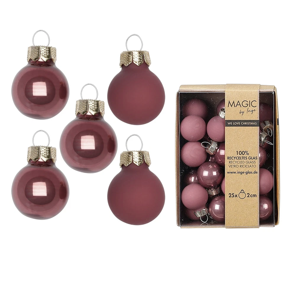 INGE-GLAS 25 bolas de Navidad de vidrio 2 cm mate y brillante bolas de árbol de Navidad mini decoración