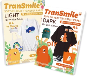 TranSmile PU-Heat Transfer Paper for T Shirts (20 Sheets,A4) Printable Heat T... - Picture 1 of 13
