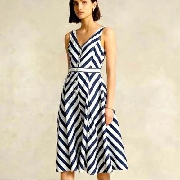 Polo Ralph Lauren Romy Sleeveless Dress Blue White Striped Nautical 8 - Image 1 of 4