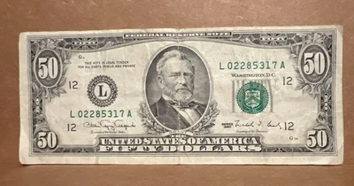 1990 Series 50 Fifty Dollar Banknote, L12-SF District, Low S# L 02285317 A - Image 1 of 2