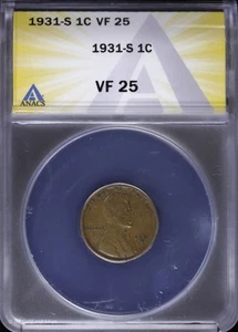 1931 S 1C Lincoln Wheat Cent ANACS VF 25 Very Fine - Picture 1 of 4