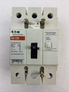 EATON GD 22 INDUSTRIAL CIRCUIT BREAKE 3POLE 15AMP 480VAC 125/250VDC - Picture 1 of 8