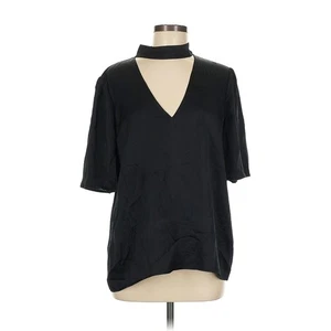 Paige Black Silk Top Medium Short Sleeve V Neck Cut Out Choker Tunic - Picture 1 of 5