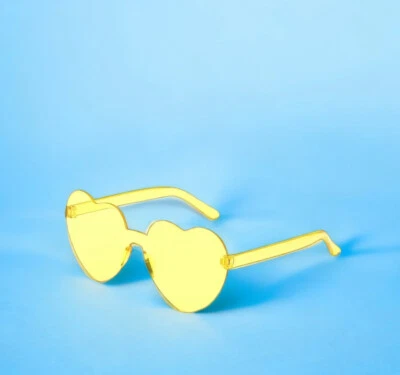 Trendy Rimless Sunglasses Frameless Heart Yellow Clear Fashion Glasses Retro New - Image 1 of 4