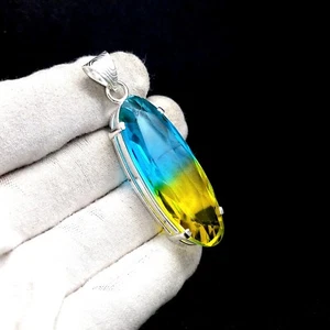 925 Sterling Silver Ametrine Gemstone Handmade Jewelry Handmade Pendant 2" - Picture 1 of 4
