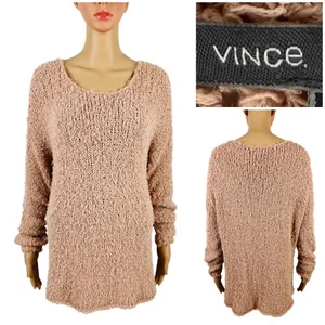 Vince Womens Large Sweater Distressed Look Open Knit Cotton Blend Cream Scoop - Picture 1 of 9