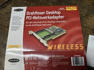 Belkin F5D6020g Wireless Desktop PCI Network Adapter Card 802.11b 11Mbps New - Bild 1 von 4