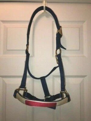 NUEVO SIN ETIQUETAS CABESTRO CABALLO NYLON GRUESO CALIDAD ROJO BLANCO Y AZUL CON ACCESORIOS DORADOS Foto 1 de 4