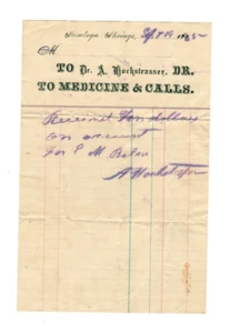 Saratoga Springs New York -- 1885 doctor's receipt signed by Dr. A. Hochstrasser - Picture 1 of 2