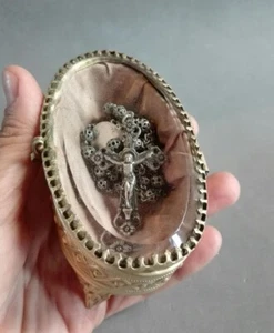 Vintage Antique silver plated Rosary & brass glass rosary box - Picture 1 of 24