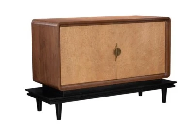Maitland Smith Ezekiel Sideboard – Walnut & Birdseye Maple with Brass Hardware - Image 1 of 4