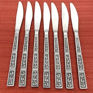 Vintage Set/7 US United Silver Co Stainless MCM Dinner Knife Cutlery JAPAN US137 - Picture 1 of 10