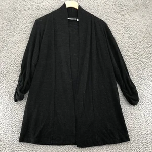 Susan Graver Sweater Womens XXS Black Cardigan Open Front Burnout Ruched Sleeves - Picture 1 of 10