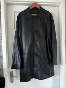 M&S .. Men's Black Collared Front Button Fine Leather Jacket Sz XL Chest 44-46" - Picture 1 of 10