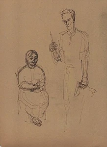 T13-55705. Original Ink Drawing ca 1935 Elizabeth Converse: Farmer & Wife - Picture 1 of 1