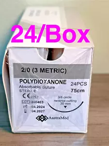 2-0 PDO PDS 24/Box Veterinary Dental Medical Suture Polydioxanone Monofilament - Picture 1 of 11
