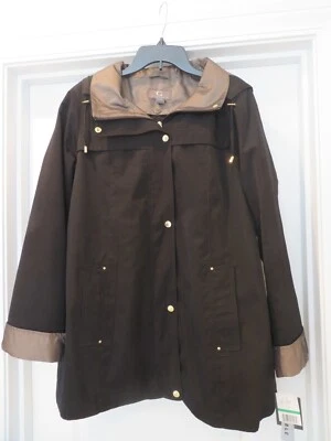 NUEVO CON ETIQUETAS NUEVO Gallery Grande Negro Impermeable Chaqueta Cremallera Botón Extraíble Capucha y Forro Foto 1 de 4