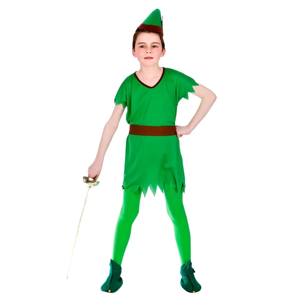Green Pixie Lost Boy Neverland Peter Pan Robin Hood Fancy Dress Costume 5 6 7