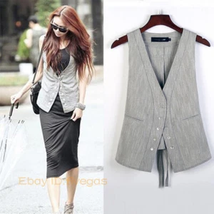 Women's Business Summer Cotton Linen Casual Waistcoat Slim Fit Vest Top S-3XL - Picture 1 of 25