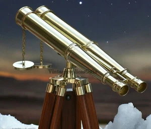 Nautical Brass 18" Binocular Marine Telescope w/ Floor Tripod Stand - Home Decor - Picture 1 of 6