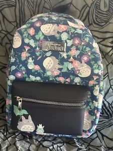 Loungefly Studio Ghibli My Neighbor Totoro Mini Backpack Blue Floral Leaves Bag - Picture 1 of 13