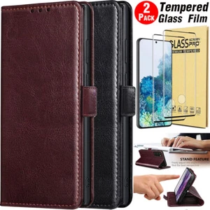 For Samsung Galaxy S20+ S20 Ultra FE 5G Wallet Leather Case Cover Tempered Glass - Picture 1 of 24