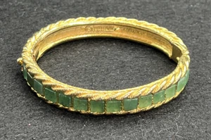 Vintage Swoboda Hinged Goldtone Channel Set Jade Bangle Bracelet - Picture 1 of 16