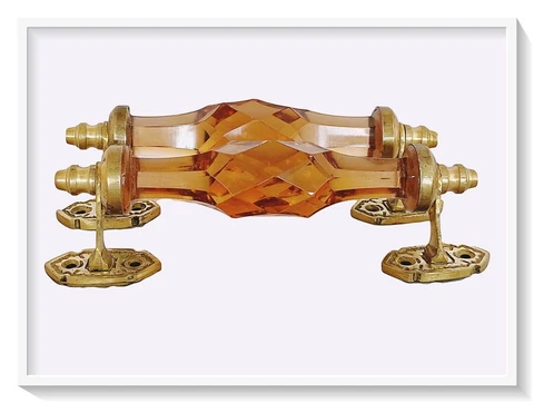 2 Pcs Vntg. Look Brass Amber color Victorian Cut Glass Pull Push Door Handle 7" Cover