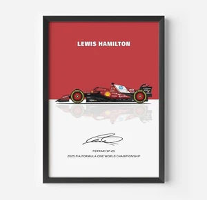 LEWIS HAMILTON 2025 SIGNED PRINT FRAMED PHOTO POSTER F1 FERRARI WALL ART #01 - Picture 1 of 7