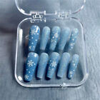 10 pièces faux ongles hiver paillettes bleu cercueil fait main presse sur ongles pour le nail art