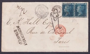1867 2d Blue Pair DB-DC SG45 London to Paris INSUFFICIENTLY STAMPED Fine Used - Picture 1 of 2