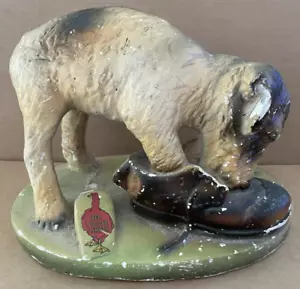 Vintage RED GOOSE SHOES Chalkware Store Display PUPPY DOG Chewing Shoe statue - Picture 1 of 15