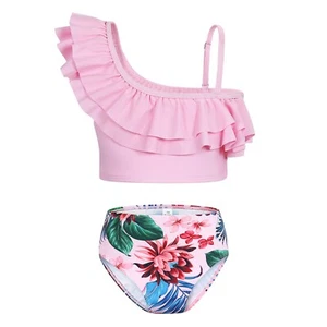Kids Girl Swimsuit Sleeveless Bathing Suit Beach Swimwear Tankini Wetsuit 2Pcs - Picture 1 of 12