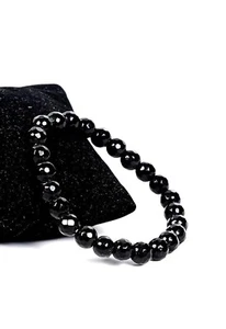 Natural Black Tourmaline Bracelet Size 8mm | Lab Certified Gifted For Her/Him - Picture 1 of 3