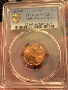 2000-D 1C Lincoln Cent ”Mint error-Partial Collar Strike” PCGS MS 66 RD - Picture 1 of 4