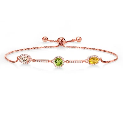 Brazalete de plata chapado en oro rosa de 18 quilates peridoto verde morganita melocotón ovalado de 1,50 quilates Foto 1 de 4