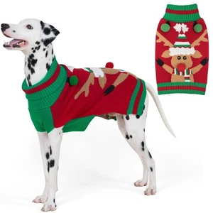 Dog Christmas Sweater with Reindeer Pattern, Cozy Holiday Pet Outfit, Soft Wa... - Foto 1 di 5