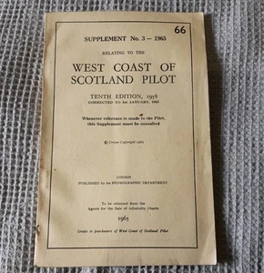 West Coast of Scotland Pilot Supplement No 3 1965 Taschenbuch 76 Seiten - Bild 1 von 3