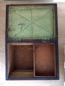 Antique solid wood table box sewing / storage padded lid sliding inner tray - Picture 1 of 7