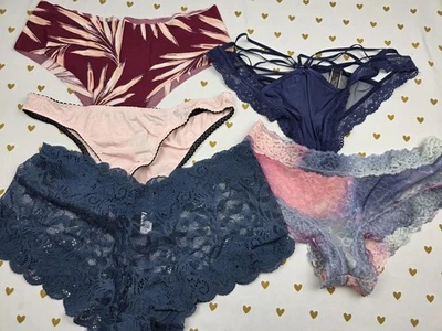 Victorias Secret PINK Lot of 5 SMALL Cheeky Cheekster Panties & Satin Strappy - Image 1 of 4