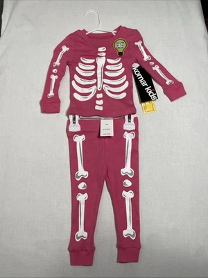 Halloween Skeleton Costume Pajama Set Pink Glow-in-the-Dark Size 12M  - Image 1 of 4
