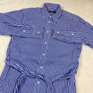 Polo Ralph Lauren Striped Shirt Mini Dress Nautical Blue White Long Sleeve Belt - Picture 1 of 14