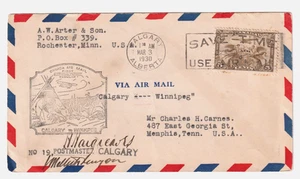 CANADA 1930 CALGARY AL - WINNIPEG MA Signd  PILOT Hollick-KENYON  + Hargreave PM - Picture 1 of 1