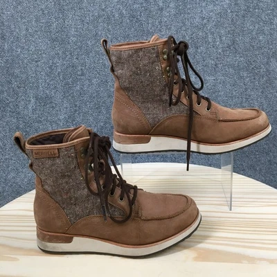 Merrell 靴子女式 7 Roam Mid 系带脚趾踝靴 J17404 棕色皮革 — 第 1/4 张图片