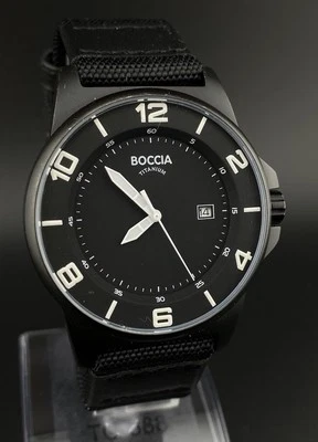 Мужские минималистские спортивные часы Boccia Titanium черные круглые дата классические - Изображение 1 из 4