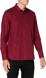 Bolongaro Trevor Men's Ramen Asymmetric Button Down Shirt 40" Chest Burgundy Red - Imagen 1 de 7