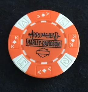 Peoria, Arizona Arrowhead Harley Davidson Poker Chip / Orange & White - Picture 1 of 2